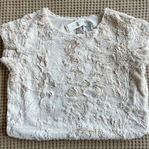 Maeve Anthropologie Faux Fur Tee Cropped Boxy Top Cream Size Small
